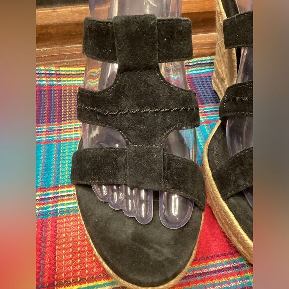 Ugg Black High Heeled Slip on Leather Sandals Braided Jute Covered Heels Sz 9 - Picture 5 of 16